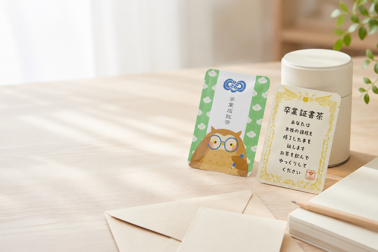 卒業記念のお茶と学校向けオリジナルパッケージのお茶