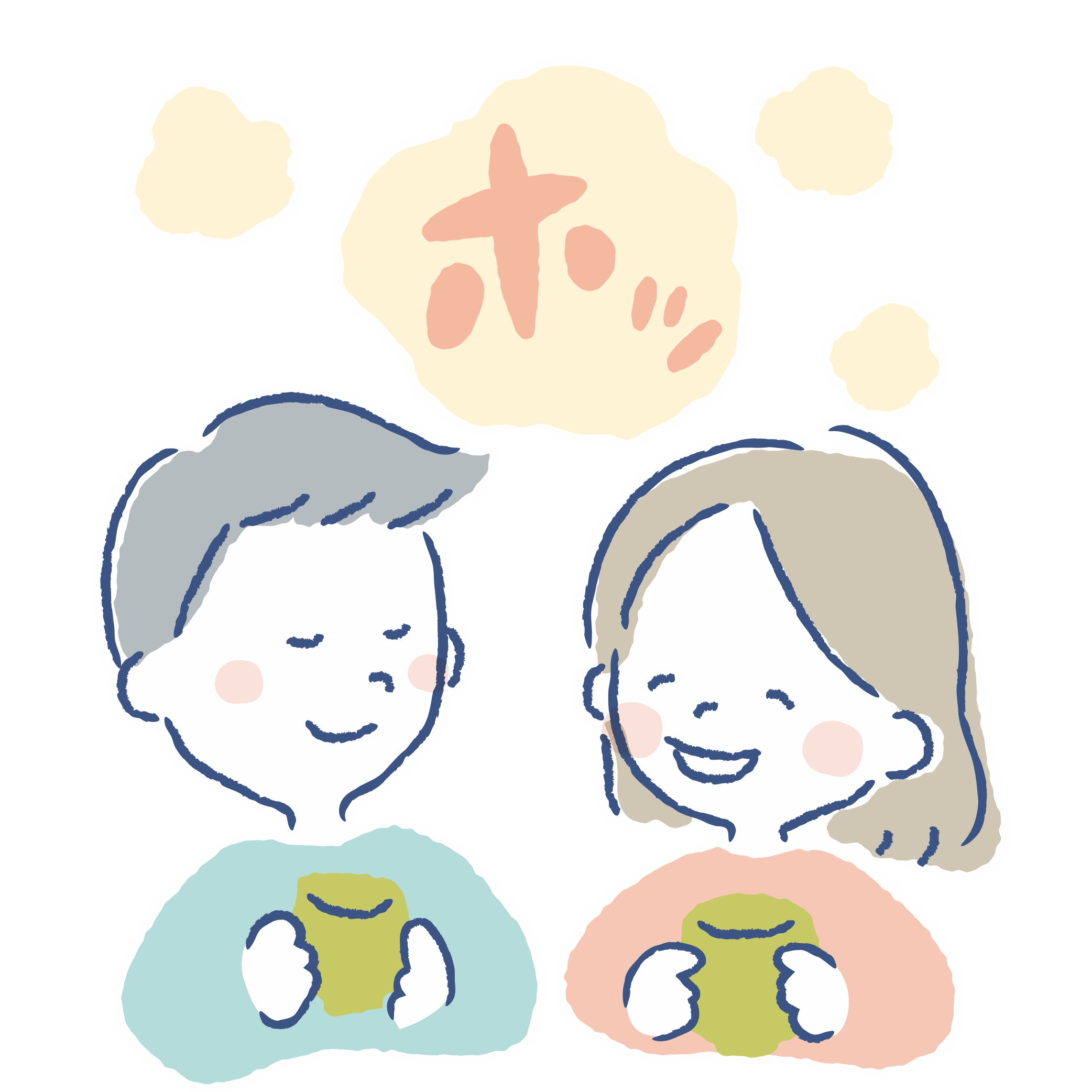 お茶でほっとひと息つくイラスト