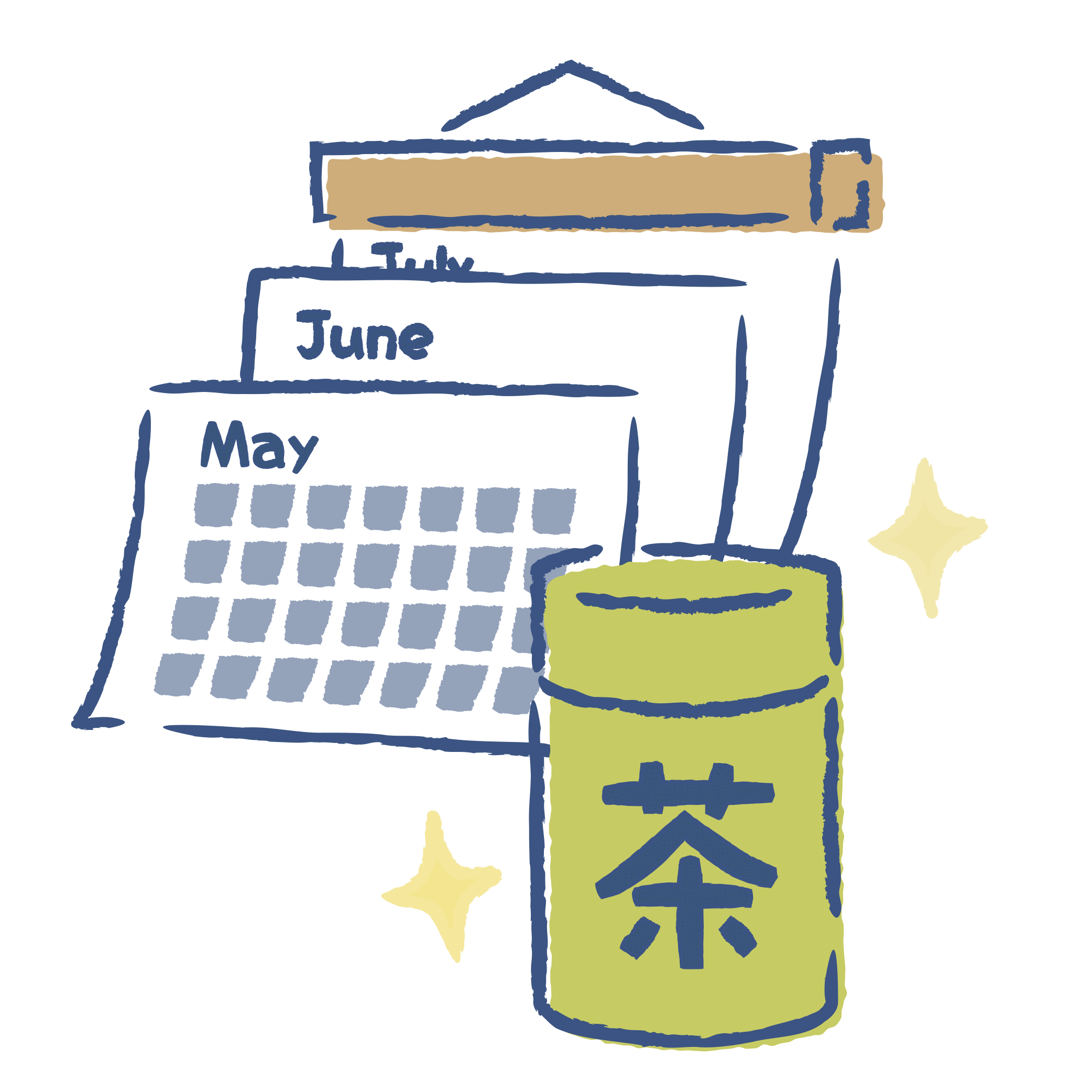 納期・カレンダーと茶筒のイラスト